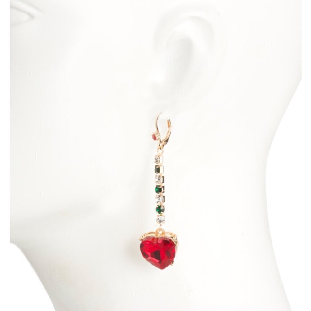NWT BETSEY JOHNSON Christmas Green Red Nutcracker Doll Heart Mismatched Earrings - Picture 2 of 4